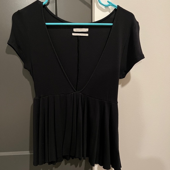 Urban Outfitters Black Deep V Neck Blouse - rarely worn, size small - Picture 1 of 3